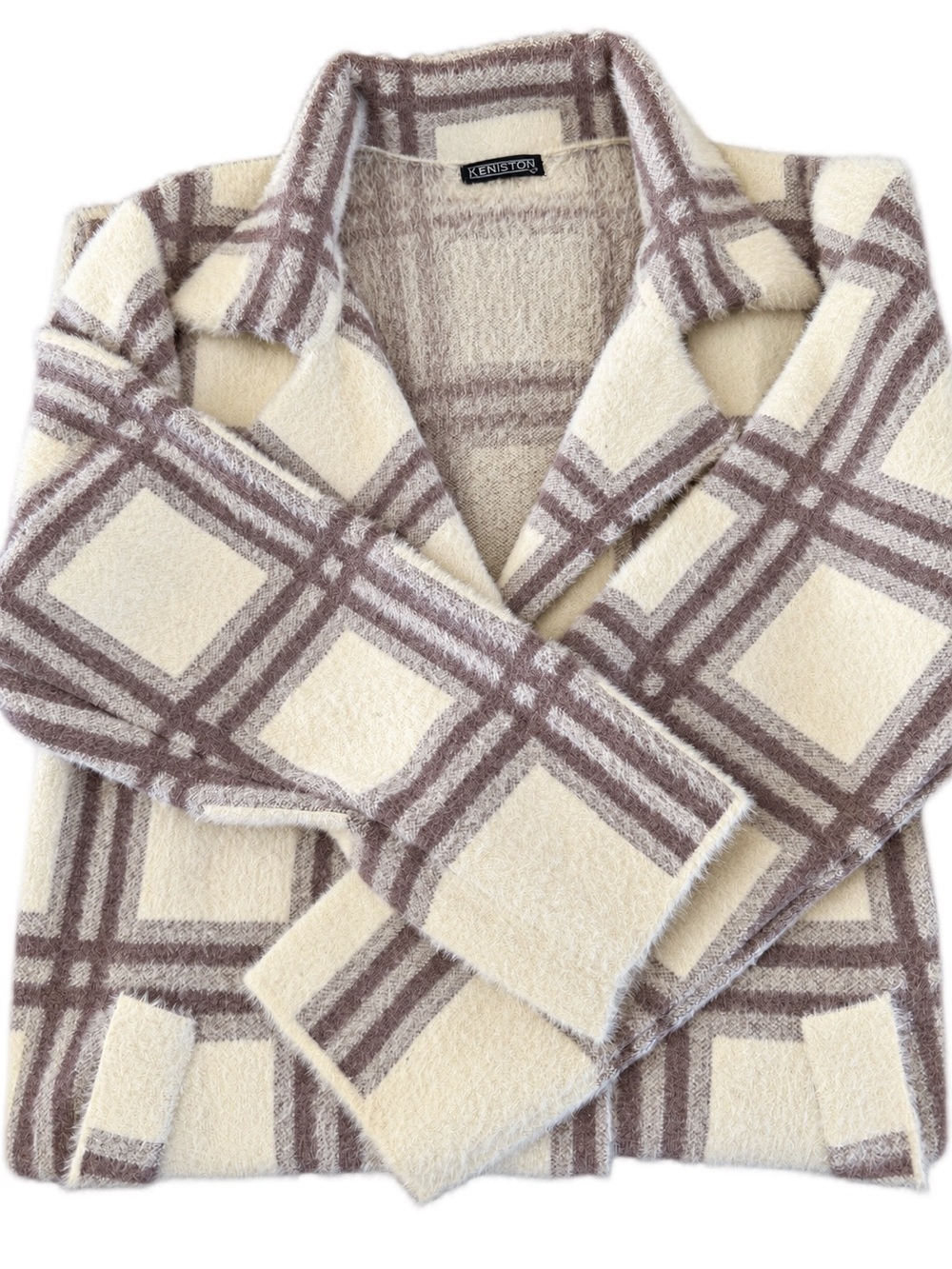 Keniston Cream & Taupe Plaid Trench Coat
